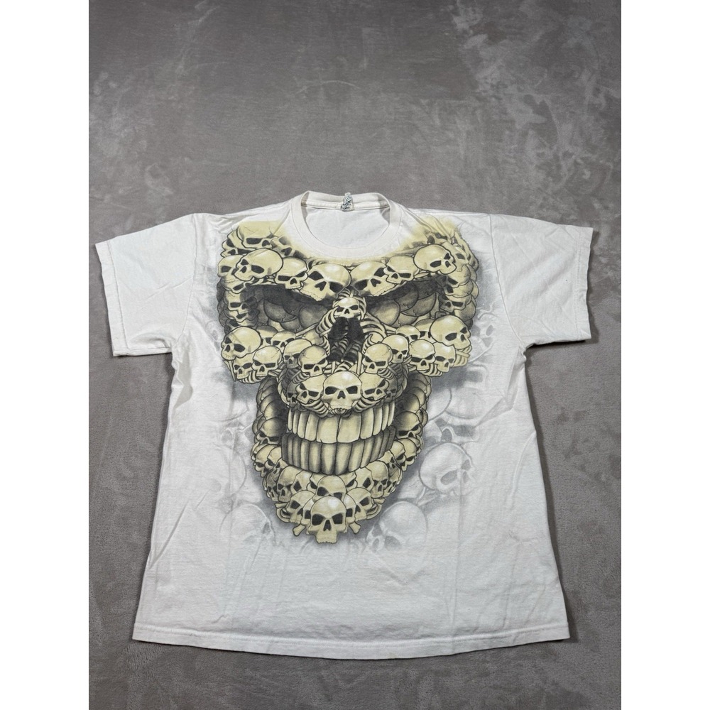 Vintage Y2K Skull T Shirt Size Medium White Grunge